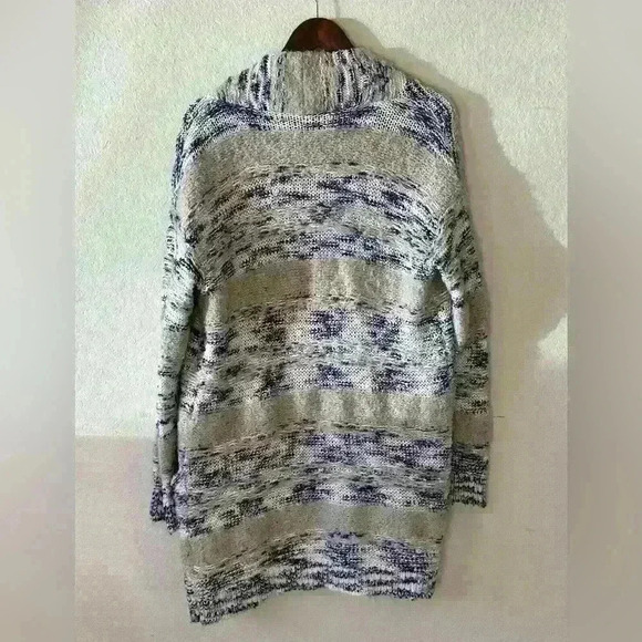 Women’s Sz M/L Blue Marled Longline Knit Pocket Open Cardigan Beach‎ Coastal - Picture 2 of 9